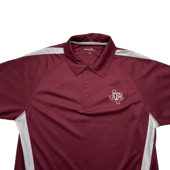 Sport Tek Texas A&M Polo Men's Size Large Maroon Embroidered Athletic Golf Shirt - Picture 3 of 10